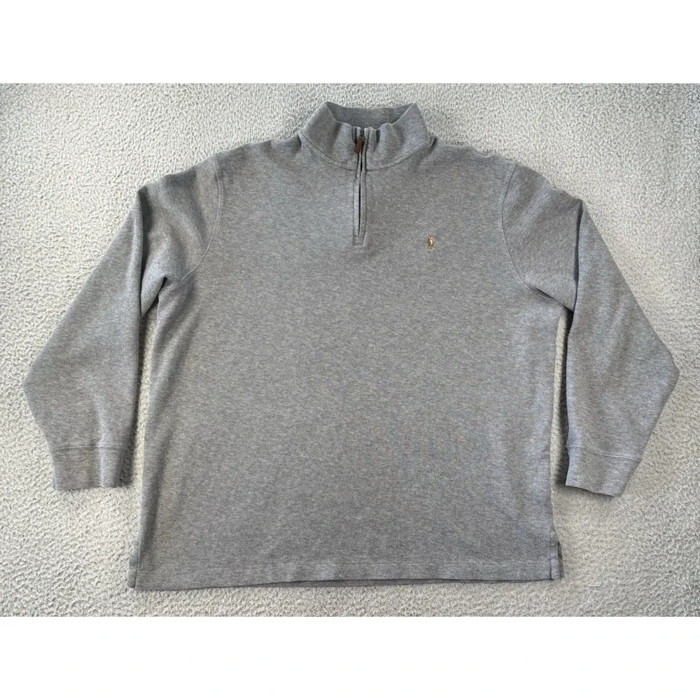 Polo Ralph Lauren Quarter Zip Mens XL Gray Estate Rib Flesh Pony